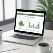 یک workspace مدرن با لپتاپ نمایشدهنده افزونههای سئو وردپرس مانند Yoast و Rank Math
