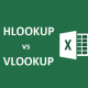مقایسه دو تابع HLOOKUP و VLOOKUP در اکسل با پس‌زمینه سبز و آیکون اکسل.